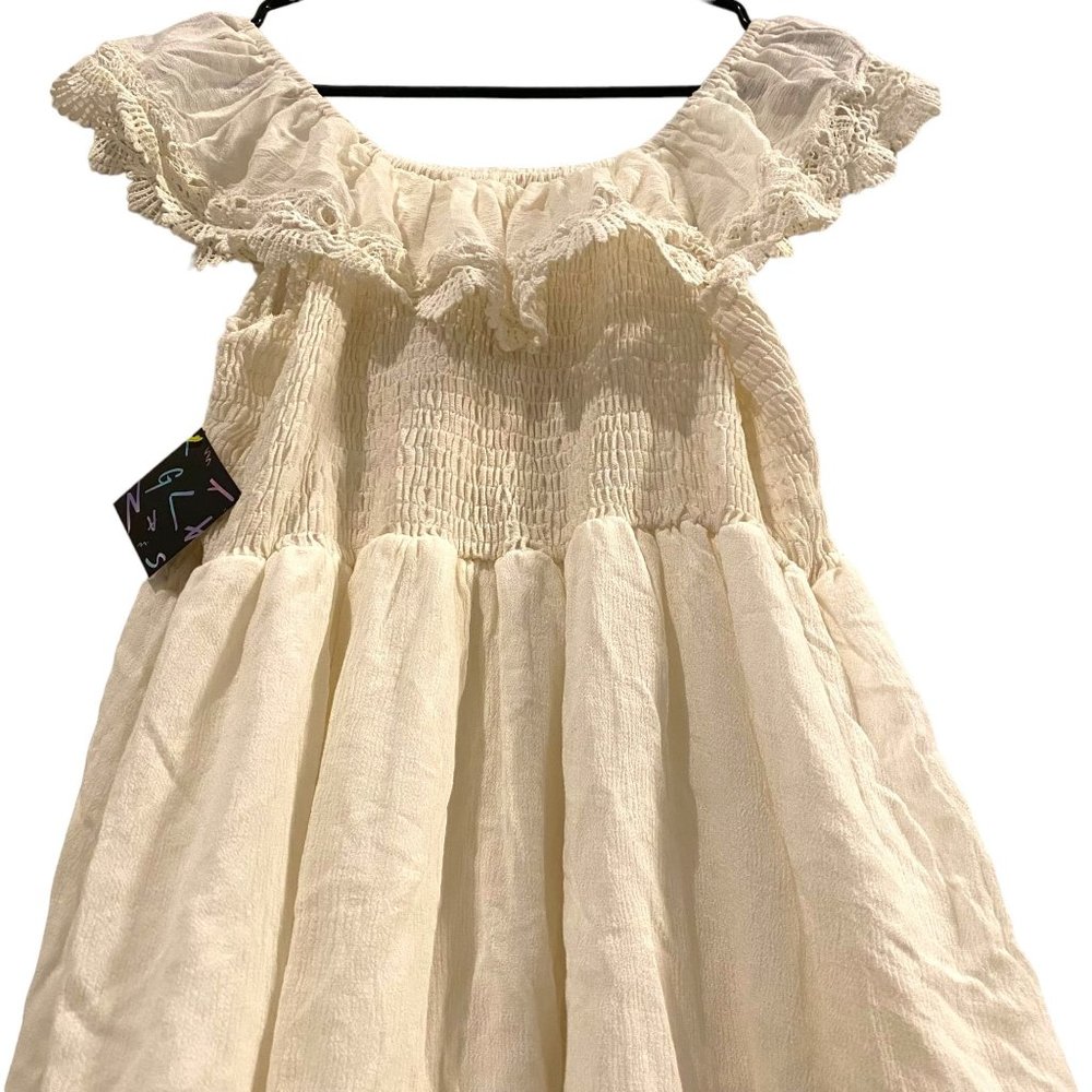 Nasty Gal Raga White Crochet Lace Cotton Off The Shoulder Dress with Embroided L - Picture 5 of 5